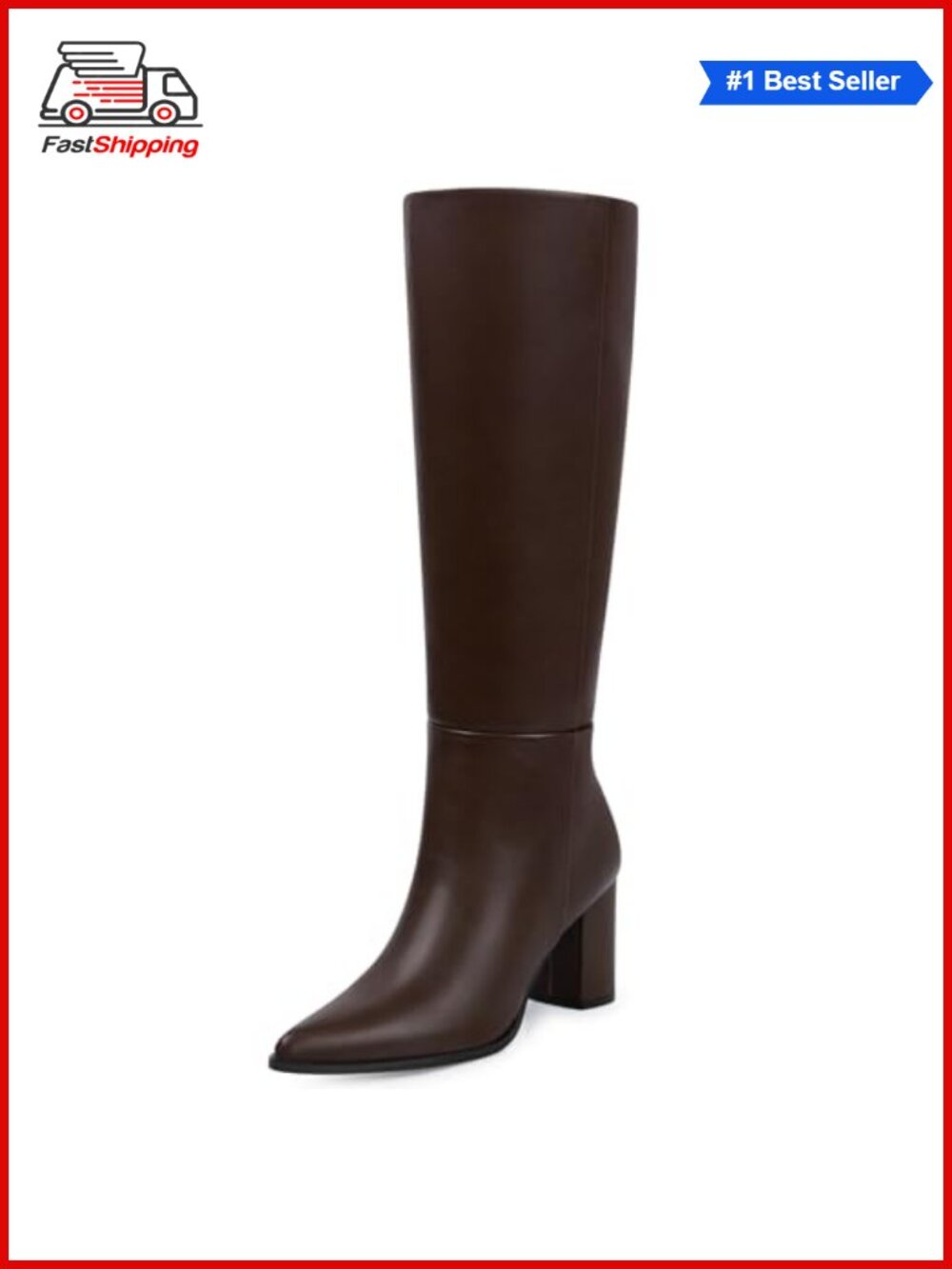Womens Knee High Boots Pointed Toe Chunky Block Heel Wide Calf Tall Boot